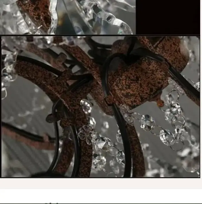 

American Retro Iron Art Chandelier European Creative Crystal Bead Curtain Chandelier Personalized Restaurant Crystal Chandelier