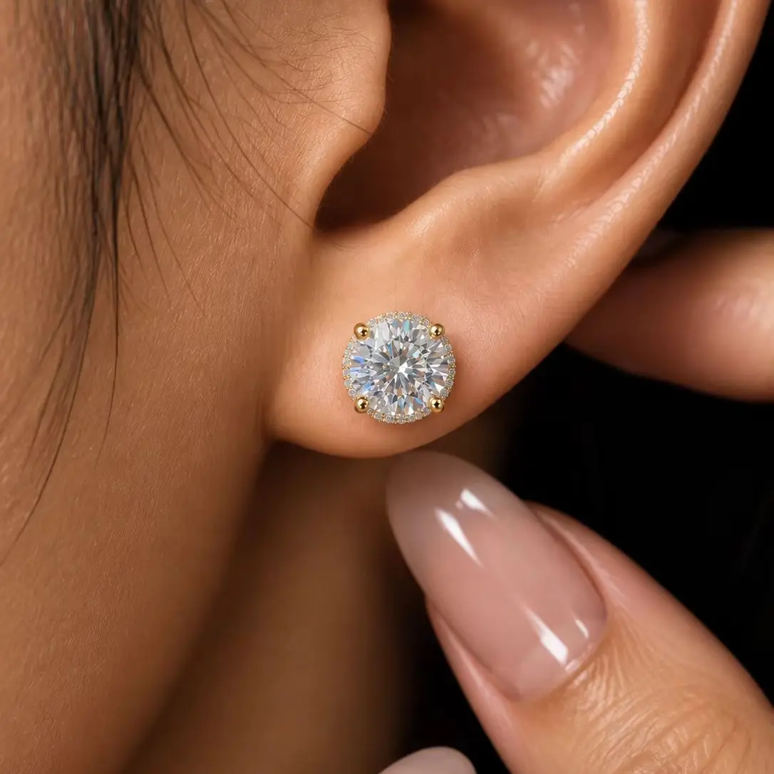 Ein Paar 925 Silber Ohrstecker für Damen, mit 1-Karat Moissanit-Steinen – Geeignet für den täglichen Gebrauch. – Detail 5