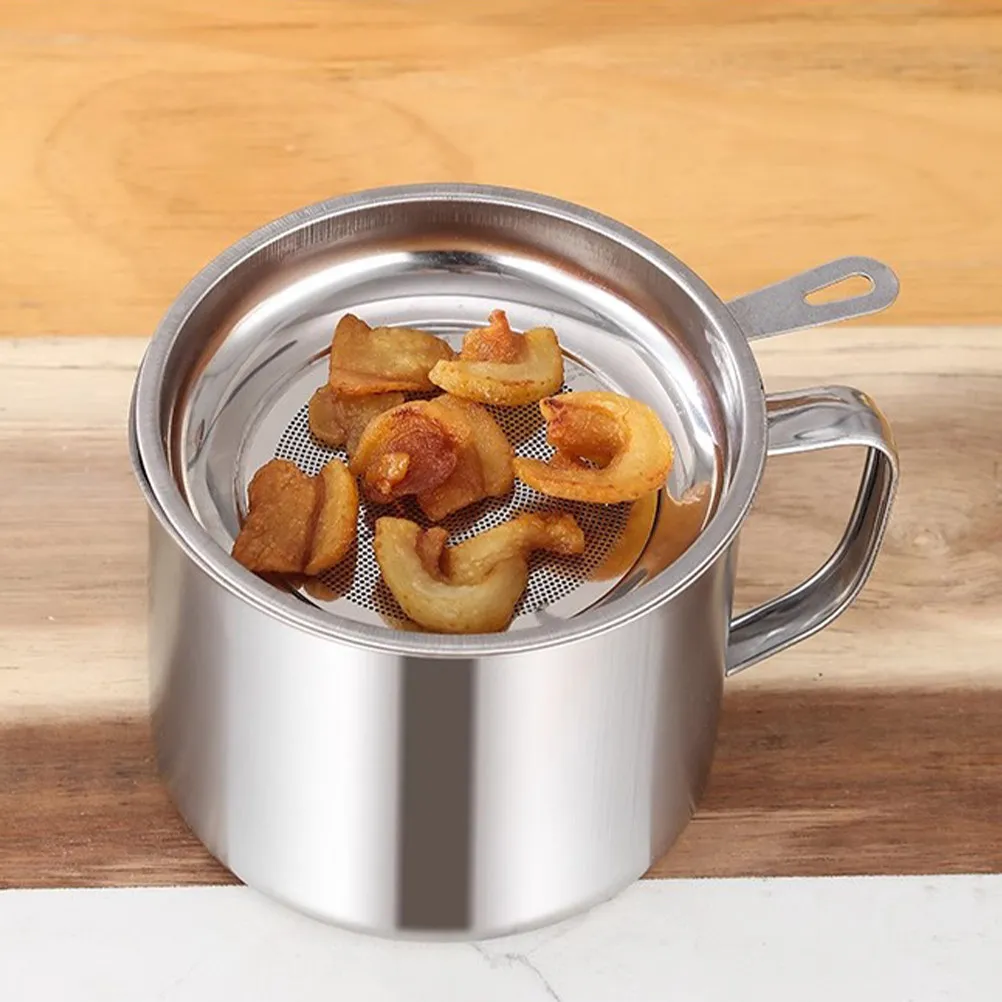 Stainless Steel Oil Filter Pot Large Capacity Leakproof Grease Container Splash Proof Lid Cooking Oil Storage Pot Kitchen Frying