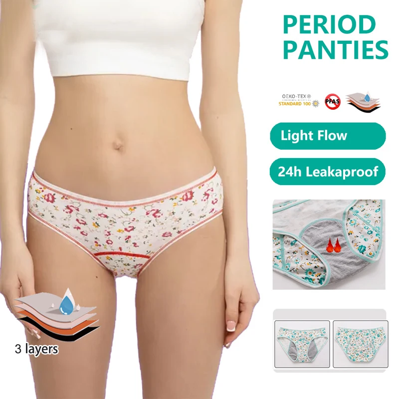 Leakproof Menstrual Panties Girls Menstrual Period Underwear Cotton Printed Menstruation Underpants for Teenager Student