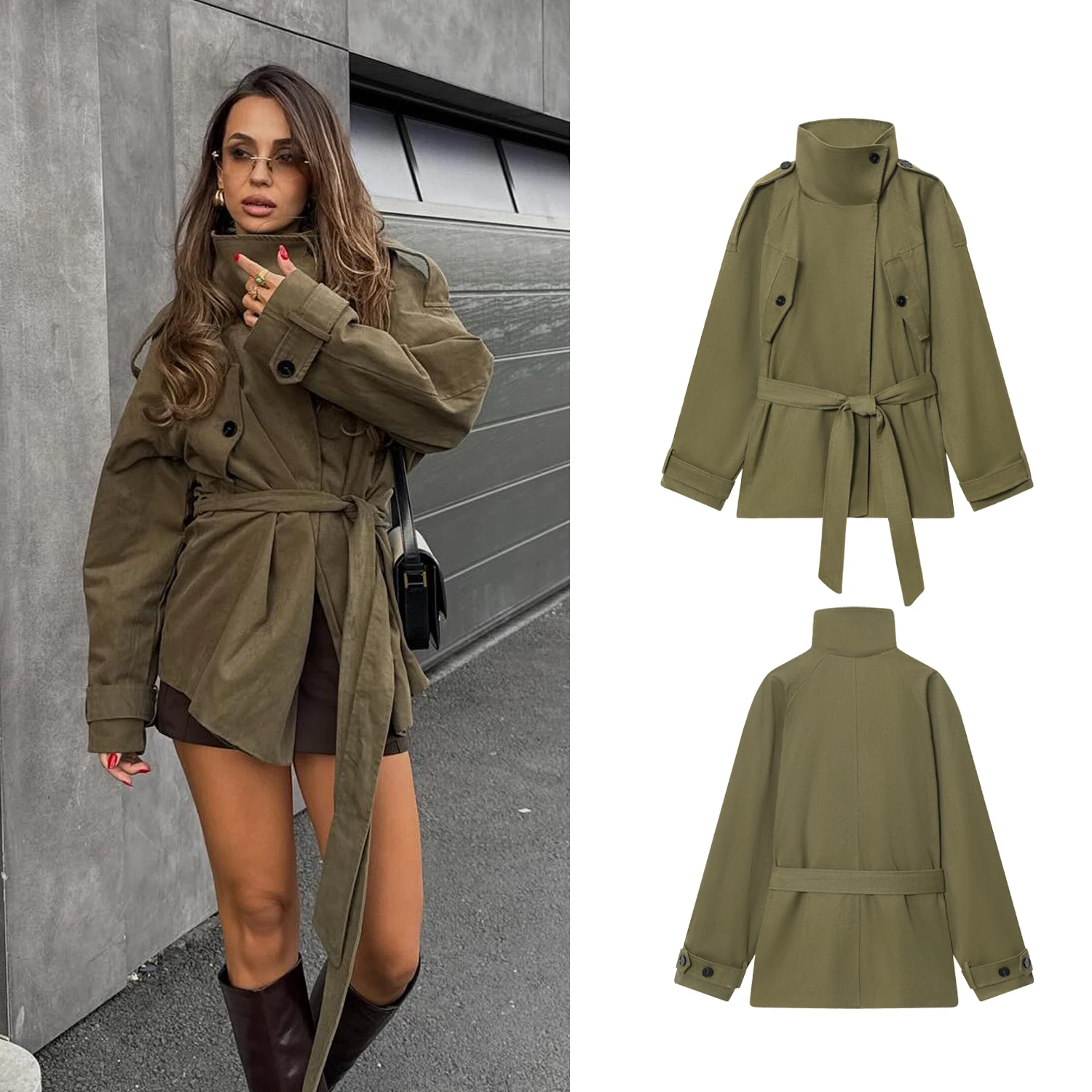 

Women's Spring Autumn Trench Coat 2025 Female Long Sleeve With Belt Loose Windbreaker Lady Casual Versatile Jackets