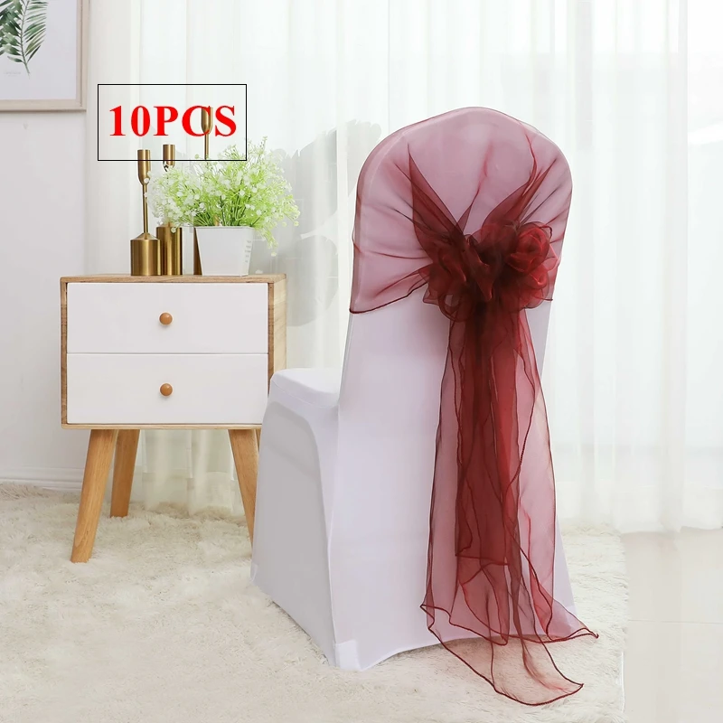 

Big Size Organza Chair Sashes Wedding Chair Cover Sash Tie Bow For Event Paty Christmas Dinner Decoration