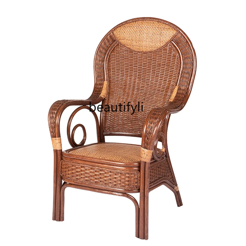 

Backrest Single Living Room Office Chair Household Rattan Chair Natural Real Rattan Woven Boss Executive Chair