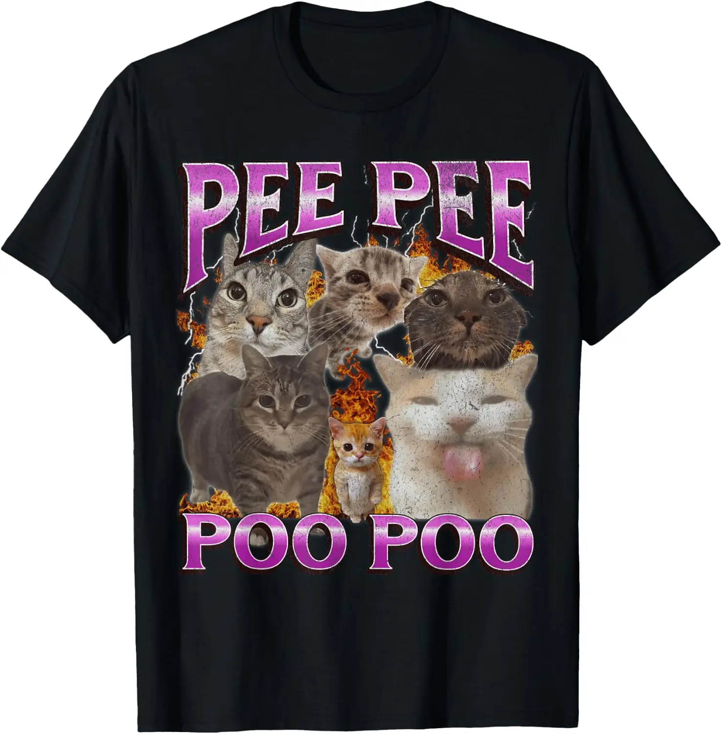 Pee Poo Funny Cat Meme Bootleg Graphic T-Shirt Men T Shirt vintage Cat Pattern Graphic Tee, Funny Cat Print Crew Neck Short-Sleeve Top, Casual Daily Wear Men Cotton T-Shirt.