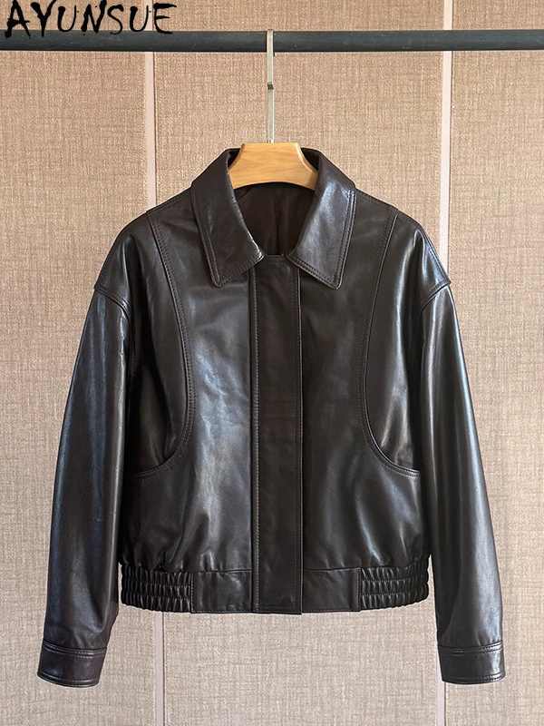 AYUNSUE 100% Genuine Sheepskin Women's Jacket 2025 Autumn Elastic Waist Leather Jacket Woman Clothes High Quality Abrigo Mujer