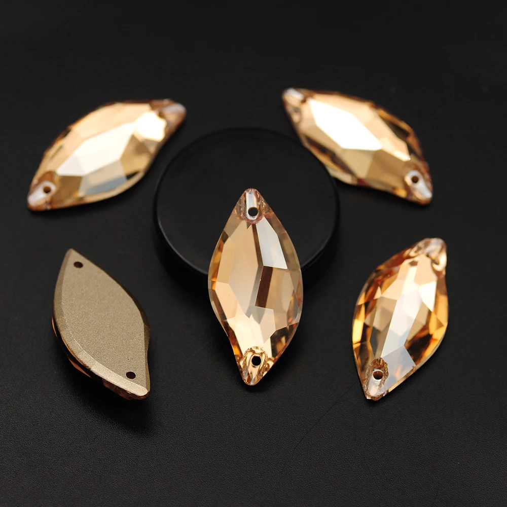

Leaf Shape Golden shadow All Sizes Strass Sew On Loose Rhinestone Diamond Sewing Glass Flatback Crystal Strass For Garment Dress