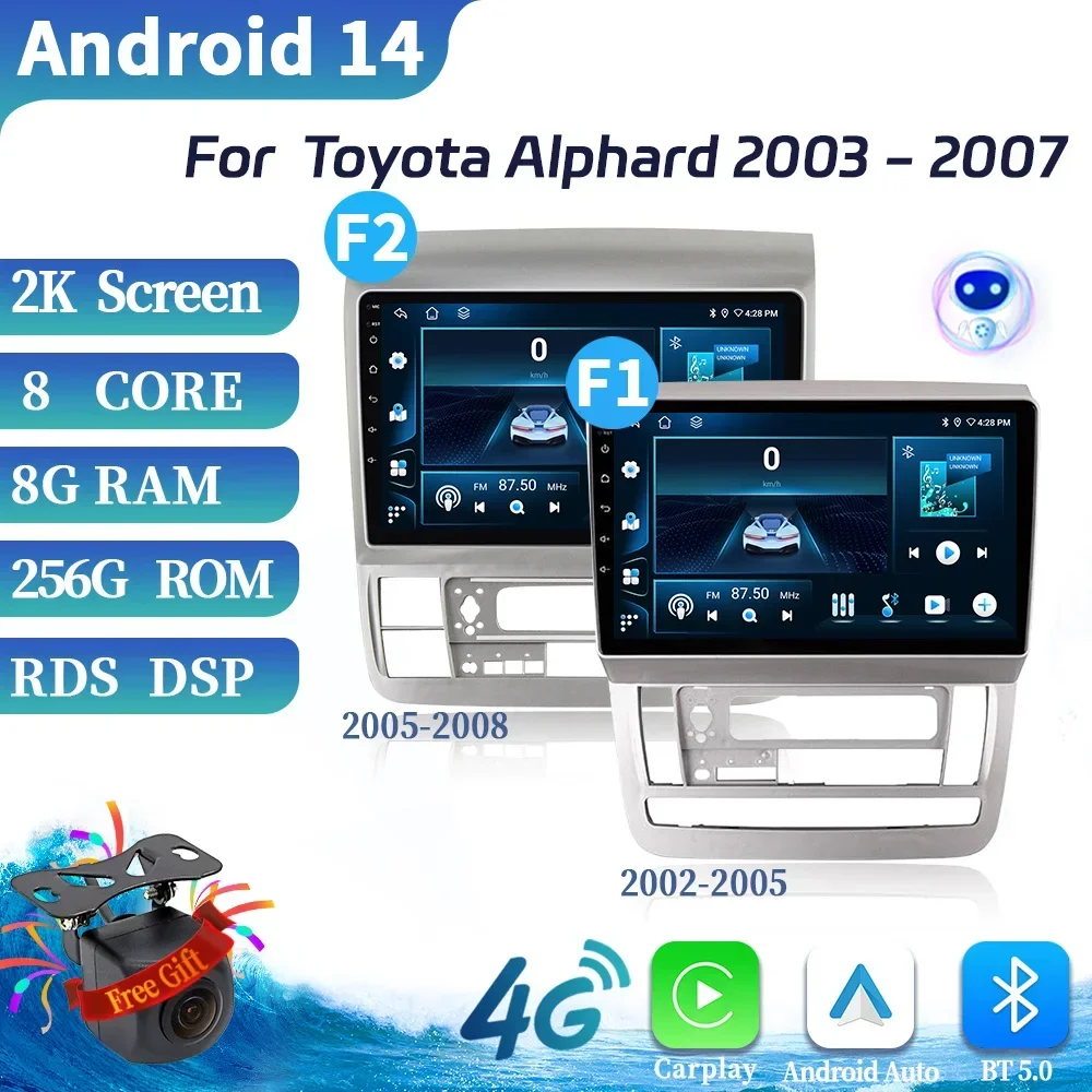 

For Toyota Alphard 2003-2007 Car Radio Multimedia Video Player Navigation Multimedia Wireless Carplay Android 14 Touch Screen