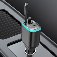 Retractable Car Charger 4 in 1 Fast Charging Super Fast Retractable USB Type C PD 30W USB C QC3.0 Fast Charging Phone Charger