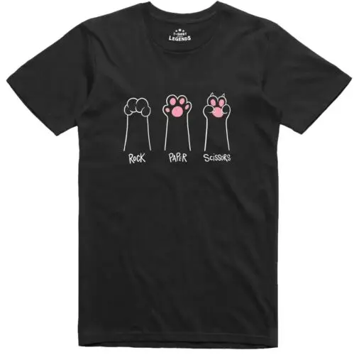 Camiseta divertida para Hombre, Gato Paws, Piedra Papel Tijeras Corte Normal de Algodón