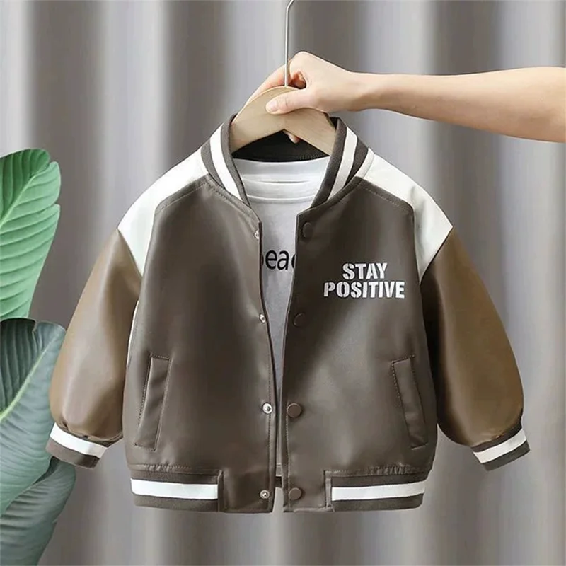 

Children's Leather Jacket Boys Coat, Autumn Kids Biker Colour Blocking Outerwear Spring Baby Loose Casual Clothes,for 2-10 Years