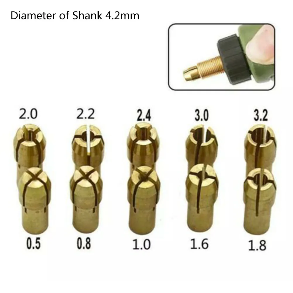 10-teiliges Set mit elektrischen Schleiffuttern, Bohrfutter, Spannzange, 4,2 mm, 0,5–3,2 mm, Mini-Schleifmaschine, Kupferfutter-Zubehör-Set
