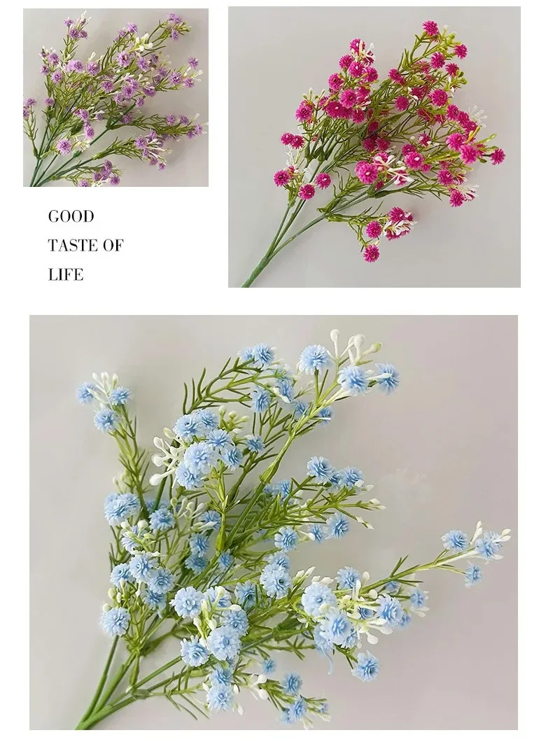 10 Stück Latex 5-Zweige Künstliche Schleierkraut-Blumen, Brautstrauß, Hochzeitsdekoration, Gypsophila-Blumen, Heimdekoration, Party-Blumen – Detail 4