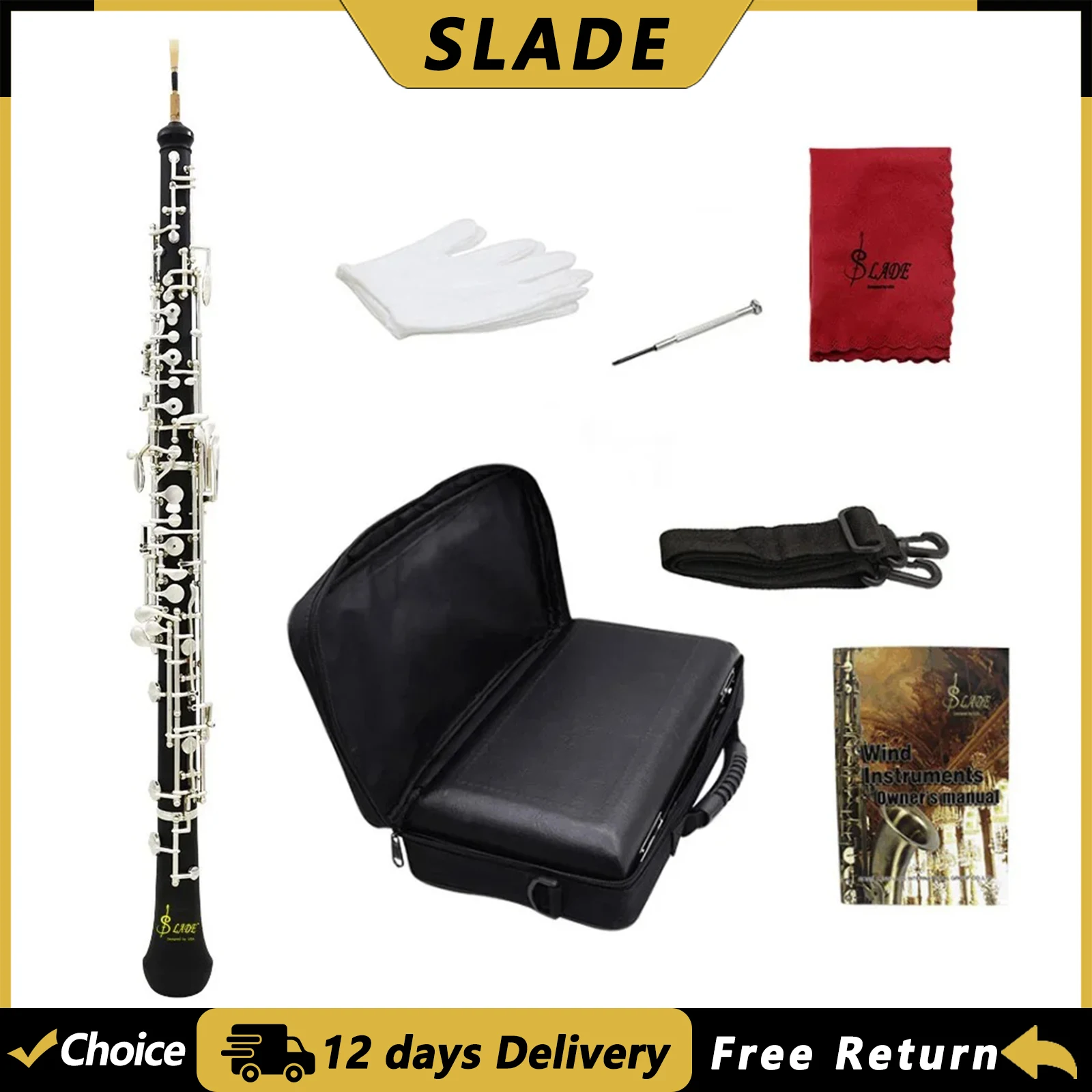 SLADE 22 Key Oboe C Key Semi-Automatic Style Bakelite Professional Oboe Woodwind Instrument with Case Gloves Accessories