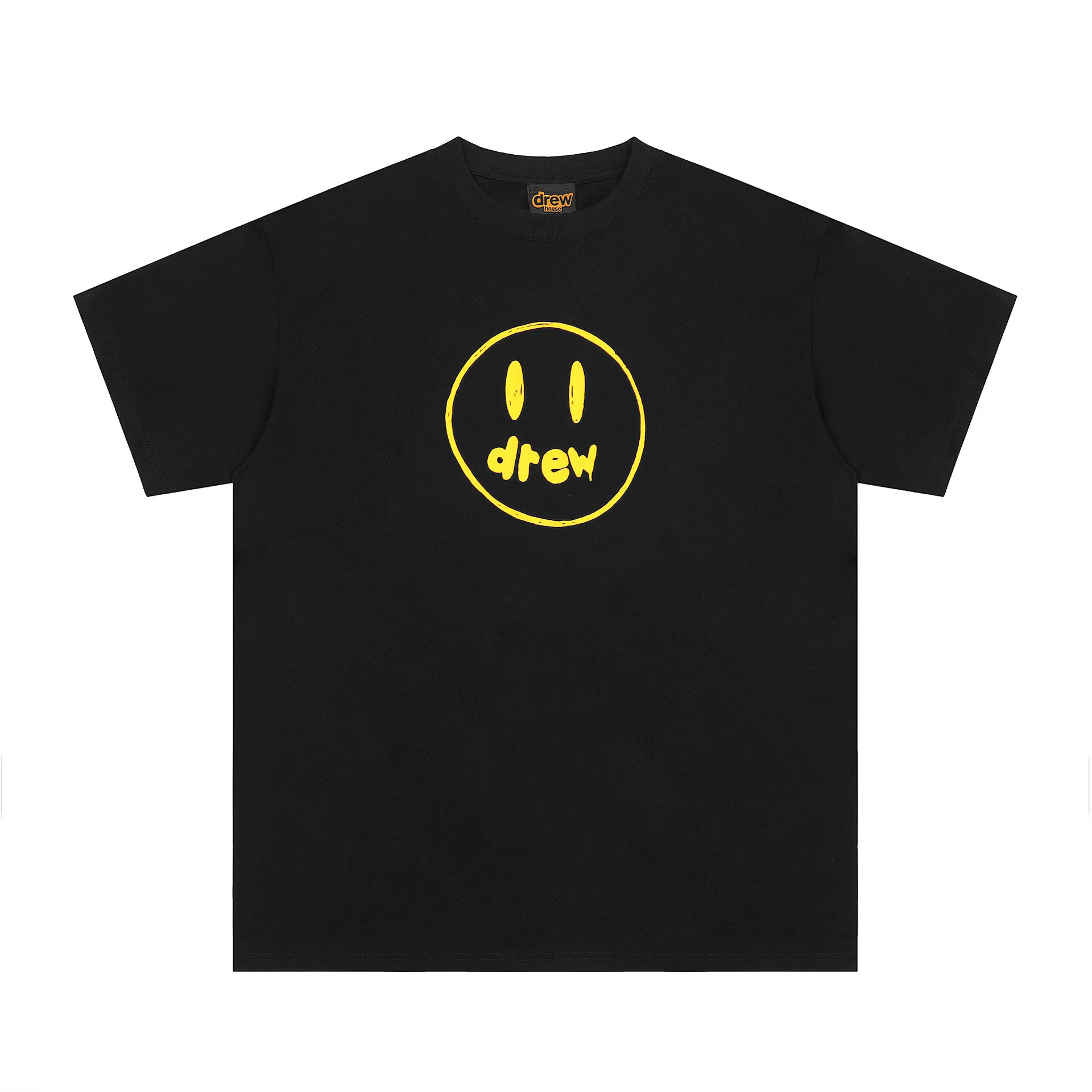 درو هاوس النمط الأوروبي الأمريكي رسمت باليد وجه مبتسم إلكتروني طباعة قصيرة الأكمام تي شيرت للجنسين عالية الشارع نصف كم