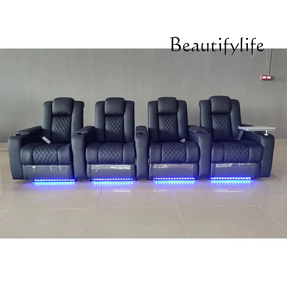 D MANBAS Dual Motors Leather Sofa Seating Room With Electric Recliner, Massage And Refrigeration Cup Holder For Theater Seating