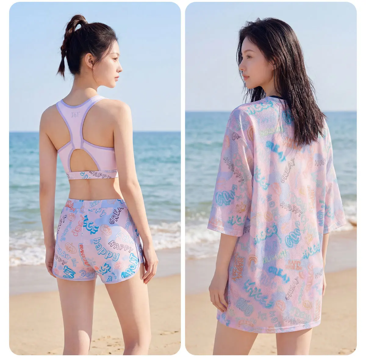 361Women Short Sleeve WaterProof Beach Surfing Rash Guard Vest Shirt Trunks UPF50+Quick-Dry Athletic Sports Bathing SwimWear