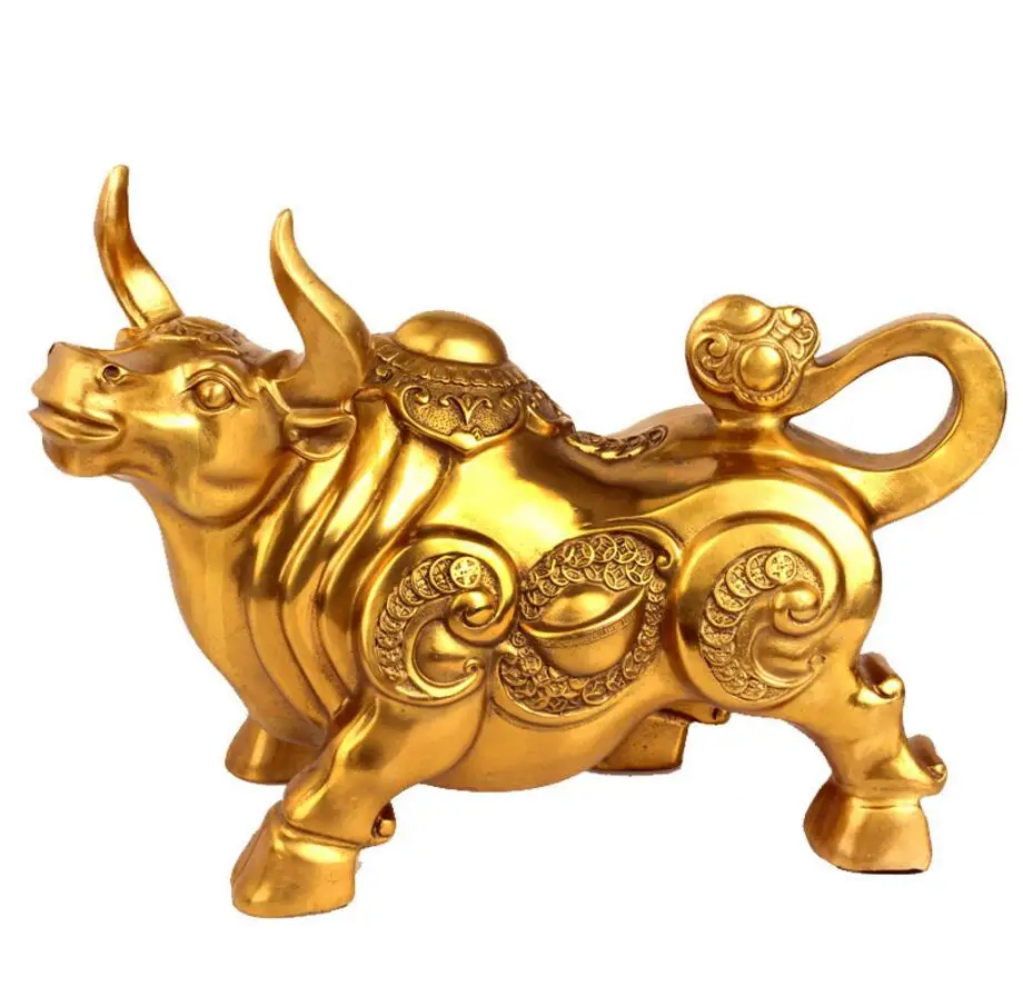 

Copper Statue Zodiac ox ox head up Yuanbao copper coin Wall Street cattle office decoration craft gift