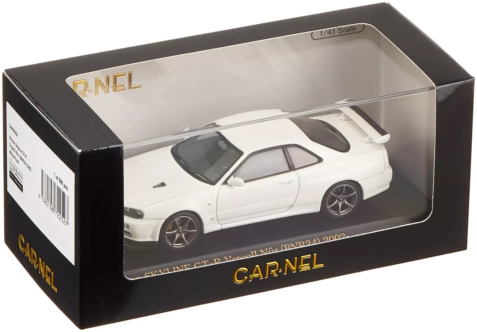 CARNEL 1/43 Skyline GT-R VSPECII NUR (BNR34) 2002 White Pearl Diecast Car Model Gift Model Car Collection Limited Edition Hobby