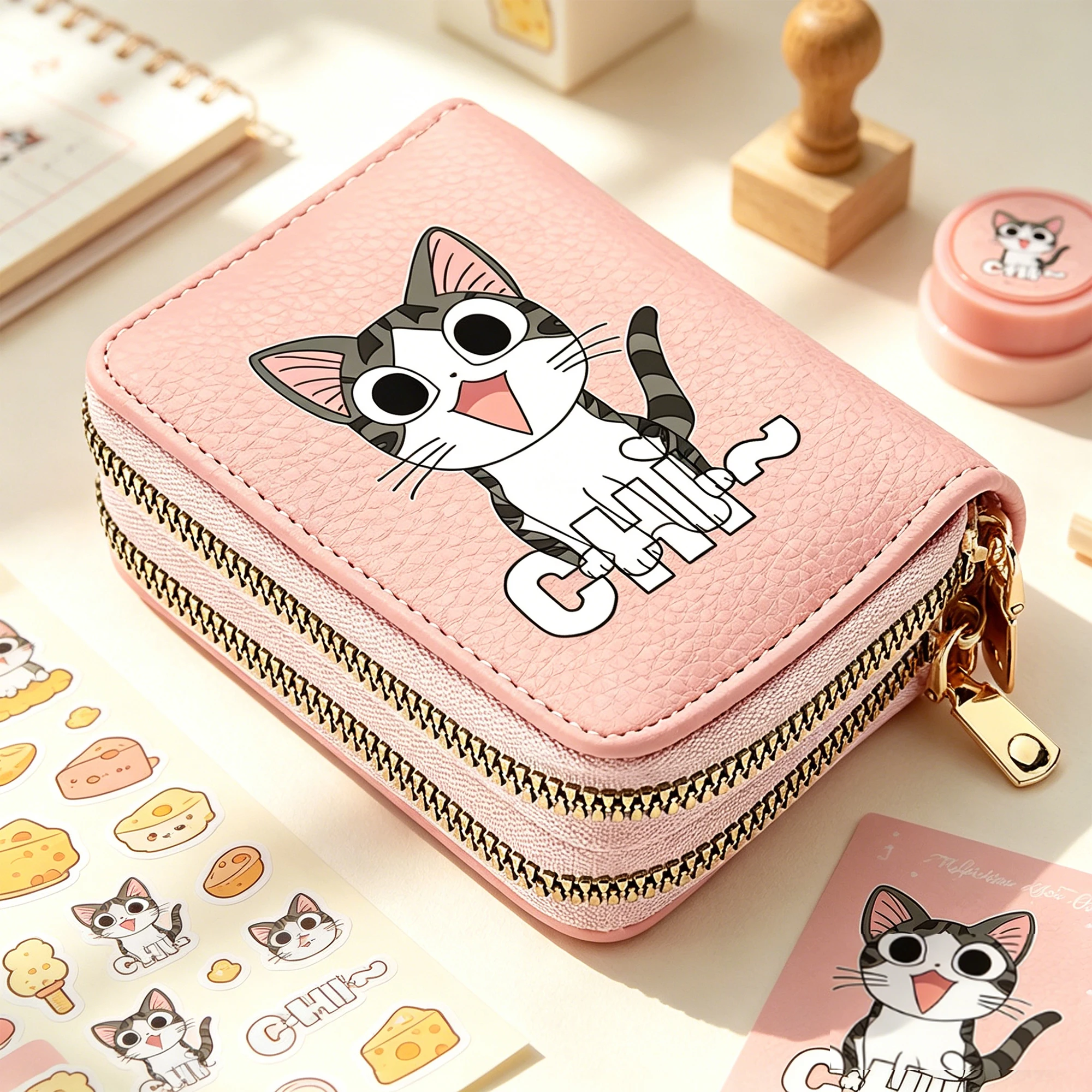 Sweet Home Chi Cat Short Wallet Cute Anime Card Holder Double Zipper Coin Purse Girls Cartoon Money Pockets Small Clutch Bag