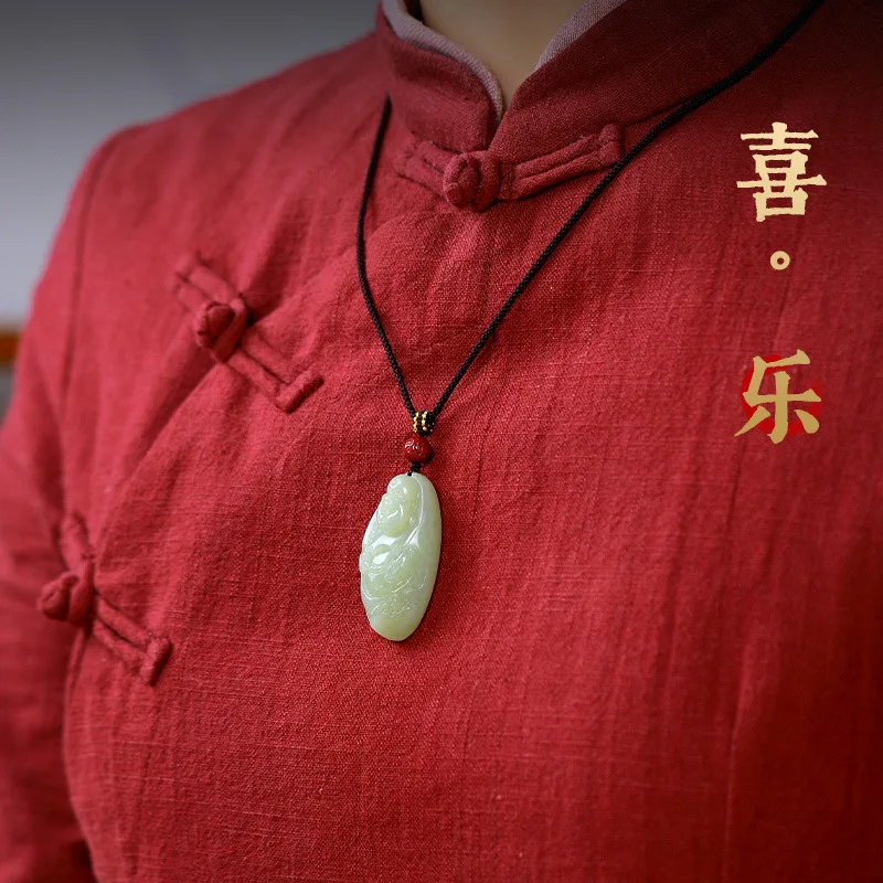 Natural Xinjiang Hetian Jade Maitreya Buddha Pendant for Women Old Pit Material Jade Necklace Jade Buddha Gifts
