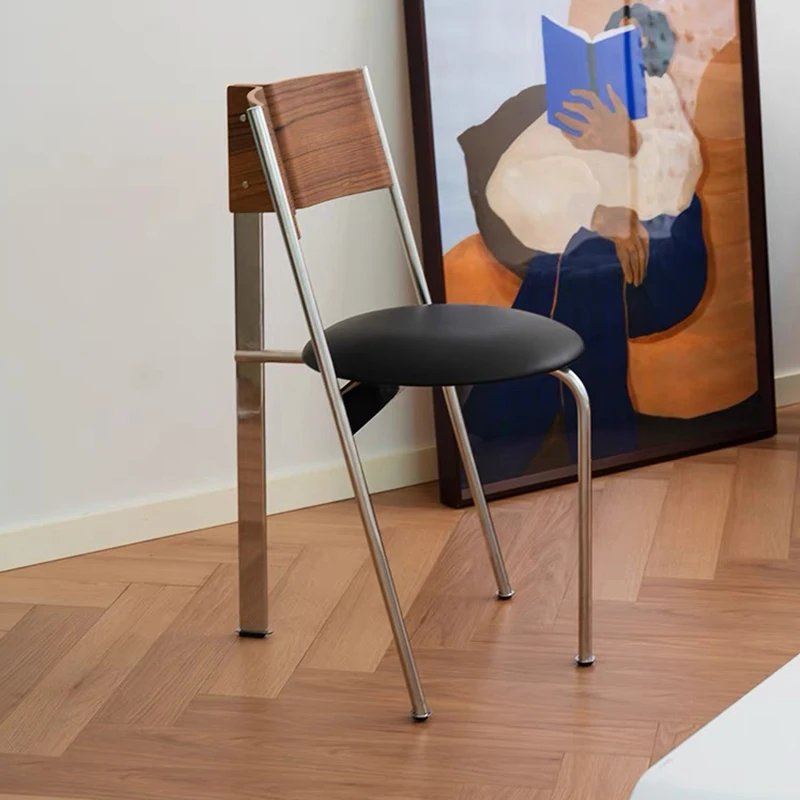 Vintage H Back Dining Chair Solid Wood mid Century Modern Kitchen Chair with Stainless Steel Legs