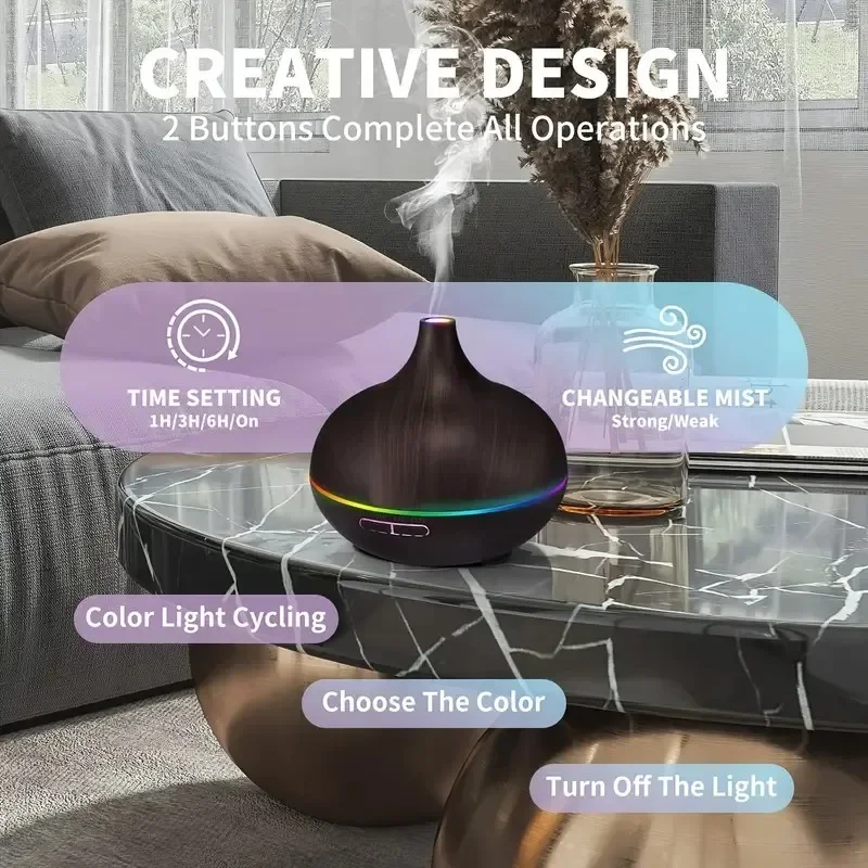 

Wood Grain Aroma Diffuser + Remote Control, Timer & 6 Oil Set - 550ml Cool Mist Humidifier