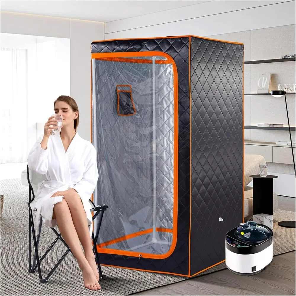 Full Size Portable Steam Sauna 1500 Watt 4 Liter Steamer with Remote Control, Timer, Foldable Chair L 33.8