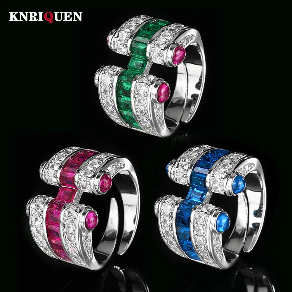 New Retro 3*4MM Ruby Emerald Sapphire Rings Lab Diamond Gemstone Cocktail Party Fine Jewelry Female Anniversary Personality Gift