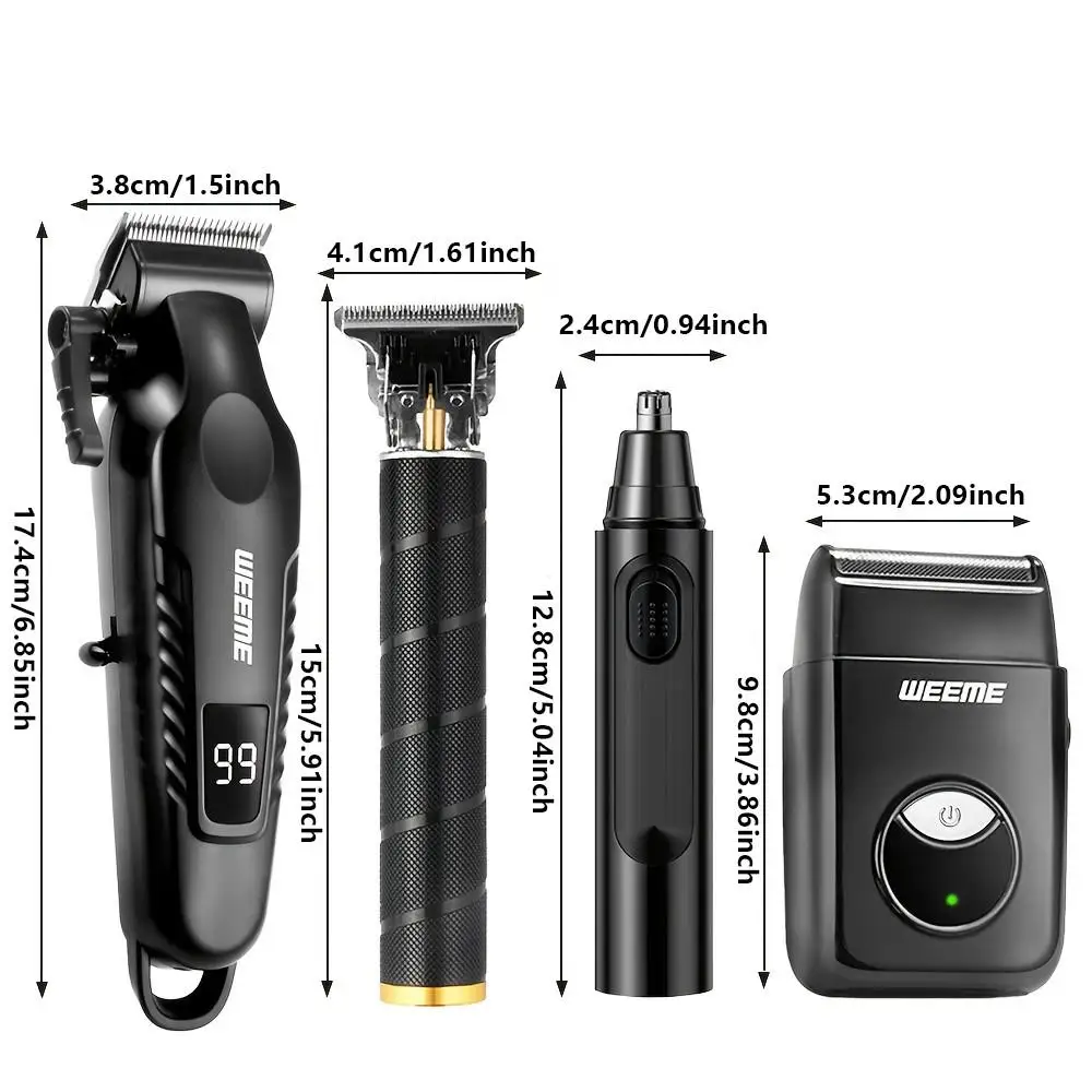Herren-Pflegeset USB Schnellaufladbarer Haarschneider, T-Style Trimmer, Rasierer, Nasenhaartrimmer, 4-teiliges Set für Zuhause & Reisen – Detail 8