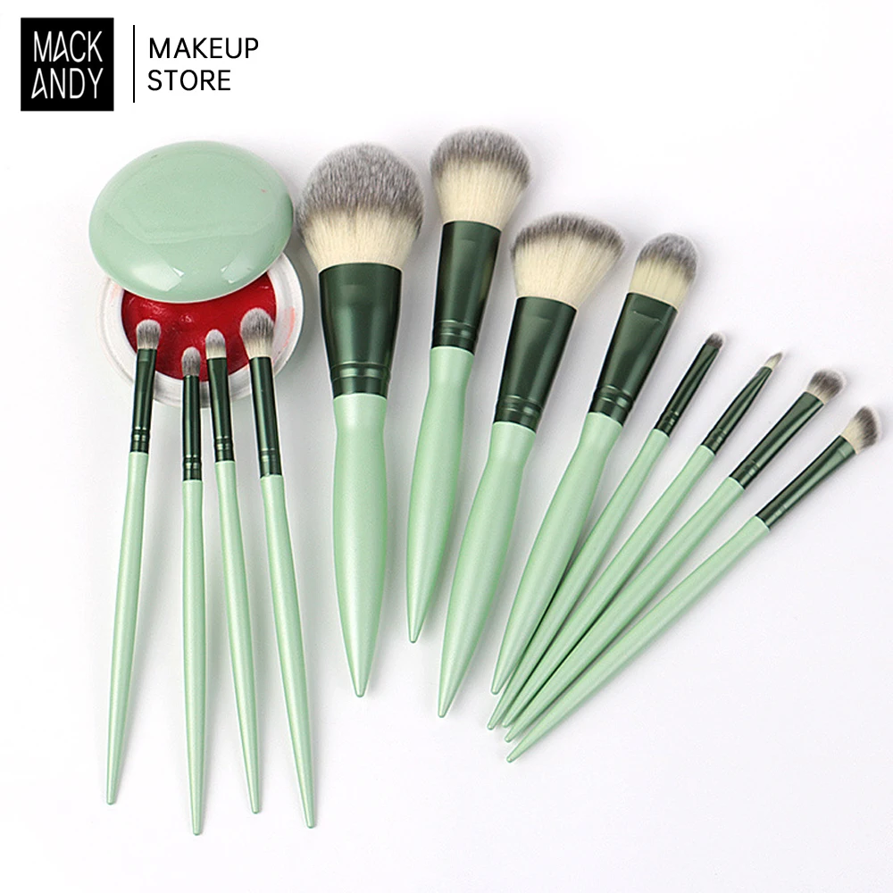 MACKANDY-Ensemble de pinceaux de maquillage professionnels, fond de teint, correcteurs pour les yeux, ShadelPowder, pinceaux de mélange, outils de beauté avec sac, 12 pièces