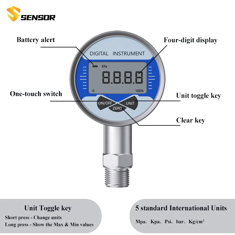 High Accuracy Manometer Digital Pressure Gauge with -1-1.6bar  -1-4bar -1-6bar -1-10bar -1-16bar Pressure Meter