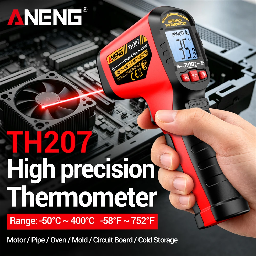 Infrared Laser Thermometer -50~400°C Rechargeable ANENG TH207 High Sensitivity Industrial Grade Non Contact Digital Tester Tools