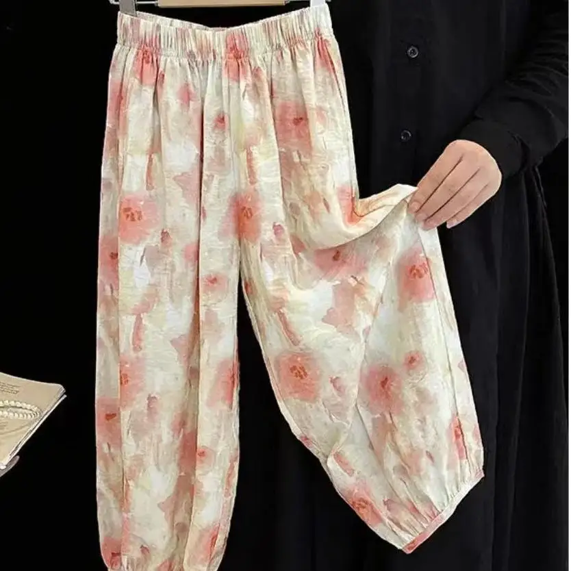 Girls Mosquito Repellent Pants for Summer Thin and Stylish Versatile Floral Patterns Loose and Breathable Summer Pant Outerwear