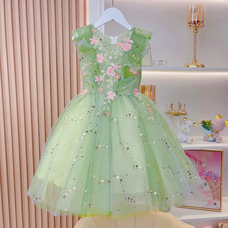 

Girls Dresses 2023 Summer New Children's Short Sleeve Princess Dress Flower Fairy Dress Girls Birthday Dress Kids Clothes 2-12Y