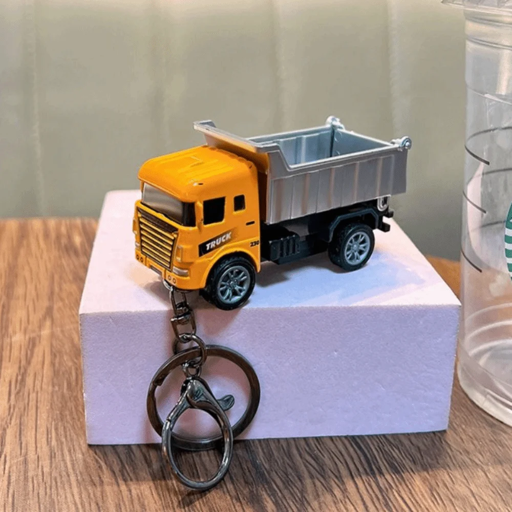 Alloy Construction Vehicle Keychain Cartoon Movable Wheels Pullback Car Pendant Excavator Dump Truck Truck Key Pendant