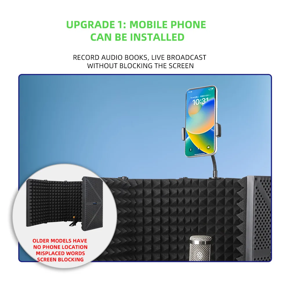 Five-Door Upgrade Back Clip Sound Insulation Cover for Live Condenser Microphone Sound Absorption Cotton Mounts Stands