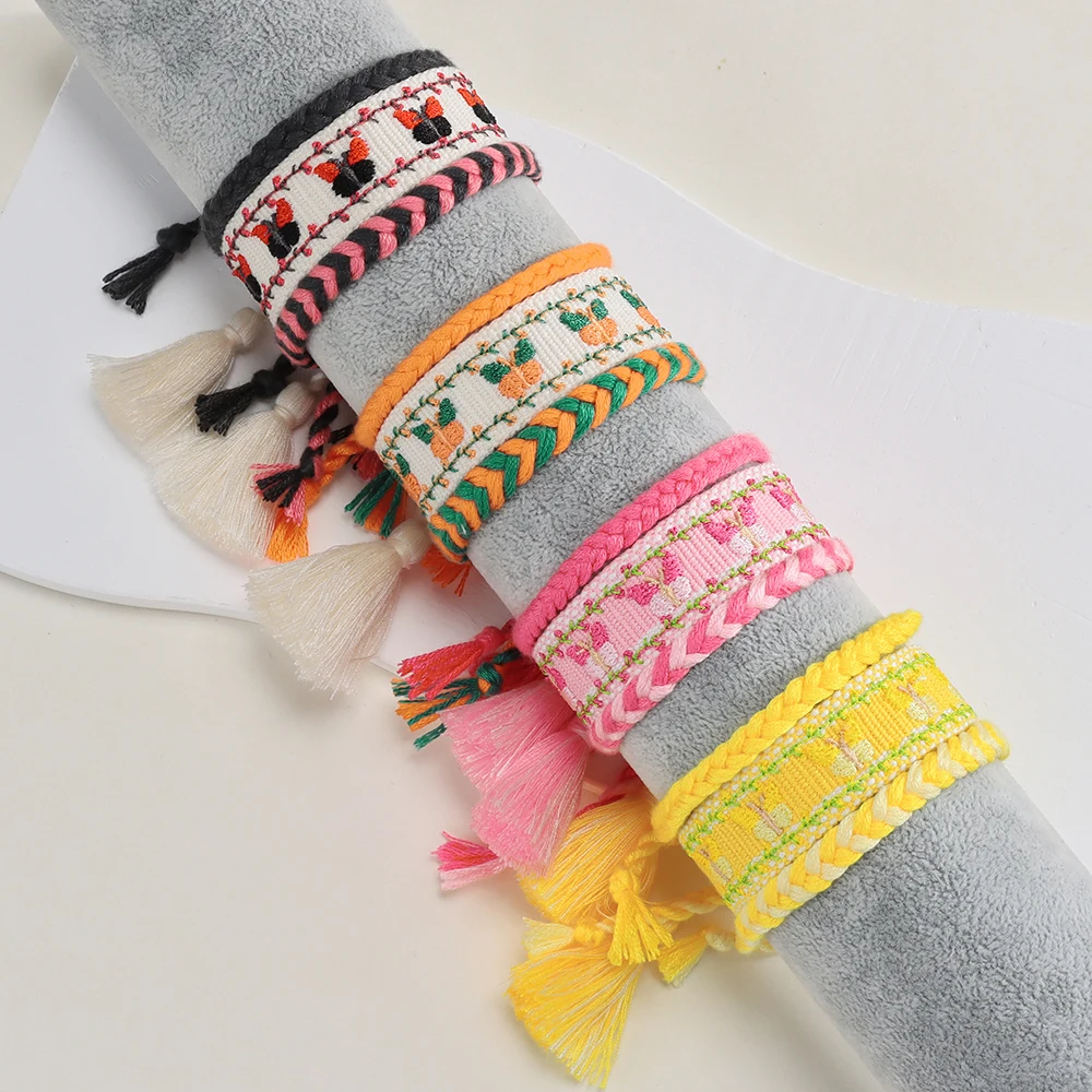 3Pcs/Set Boho Butterfly Hand Woven Rope Friendship Bracelet Women Letter Embroidery Hand Wrist Fashion Jewelry Gift Wholesale