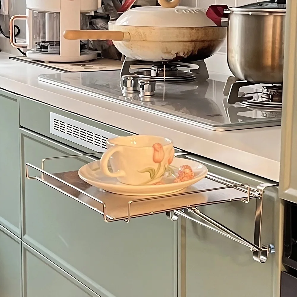 

Viral Space-Saving Hack! Stainless Steel Foldable Magic Shelf - Cabinet Door Organizer, Countertop Expander & Multi-Functional