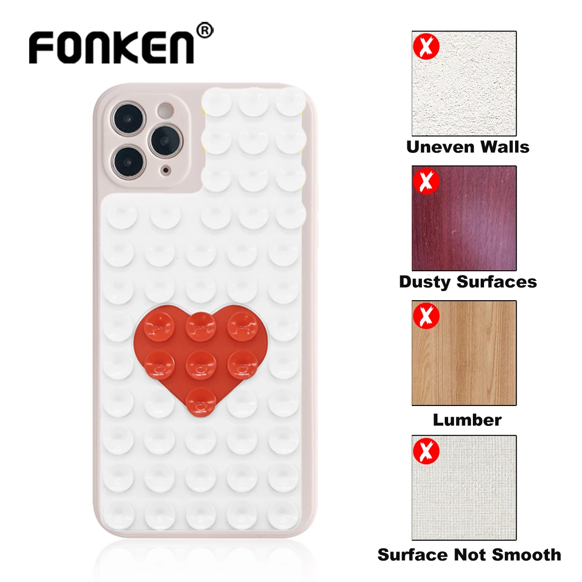 Silicone  Heart-shape Sucke Phone Holder Multifunctional Suction Cup Wall Stand Anti-Slip Single-Sided Case Mount Back Sticker