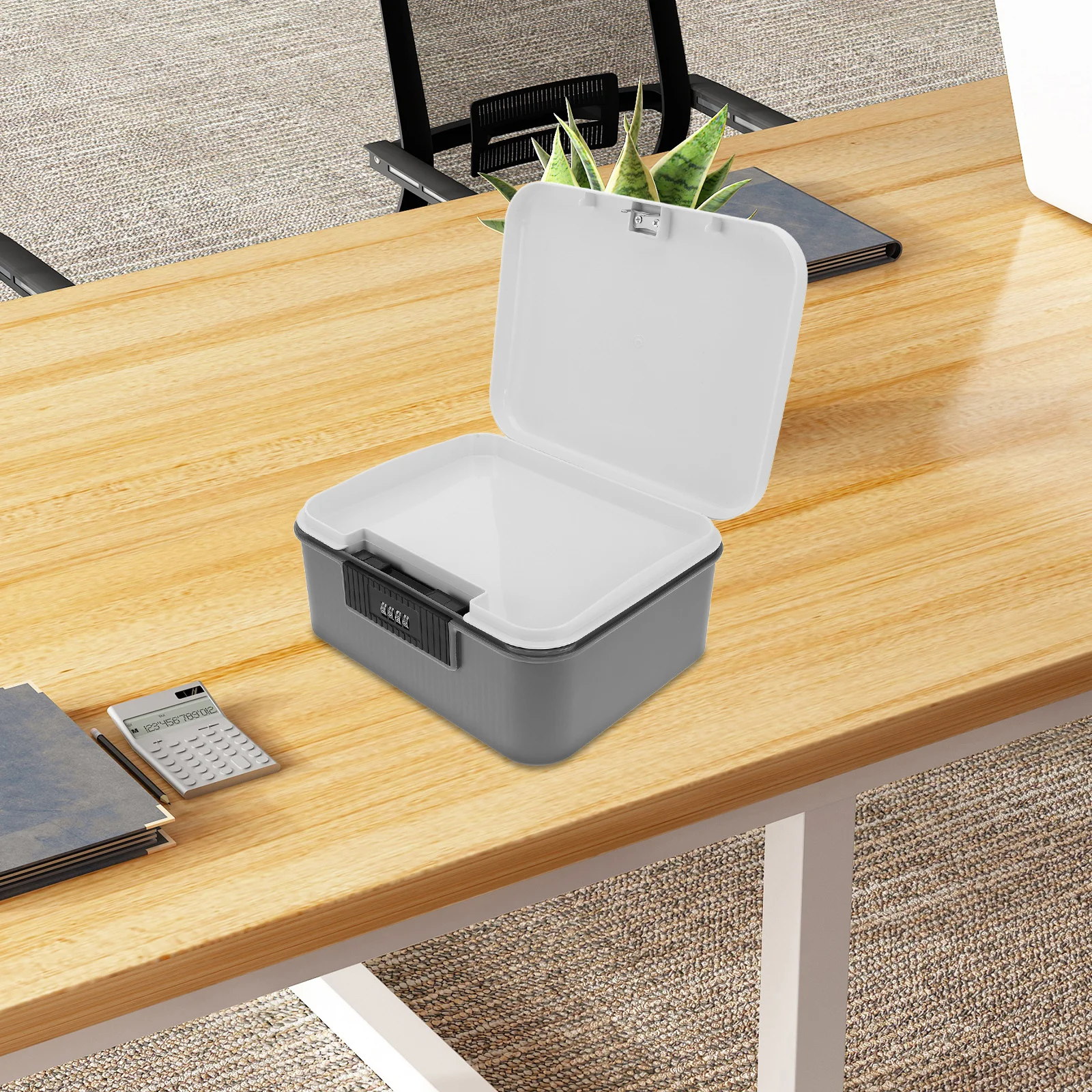 Lockable Storage Bin Plastic Storage Box Combination Lock Secure Organizer Large Capacity for Office Home School Travel Business