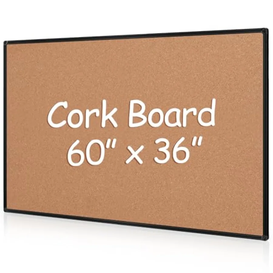 

Очень большая пробковая доска для объявлений 60x36 дюймов (5x3 фута) в черной алюминиевой раме, настенная, с 18 креплениями для заметок