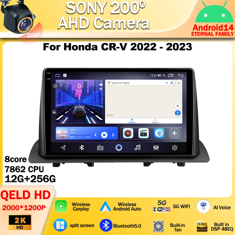 

Android 14 For Honda CR-V 2022 - 2023 Car Radio Multimedia Video Player Stereo Navigation GPS QLED Screen 4G Head Unit Carplay