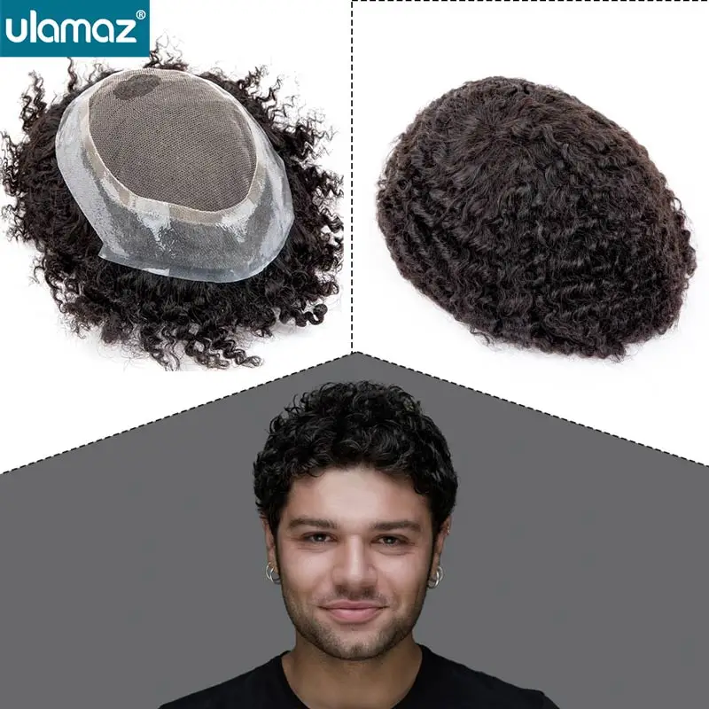 Curly Toupee Mens Wig French Lace Prosthetic Hair Male Wig Human Hair Prosthesis Man Australia Hair System For Men Hairpiece