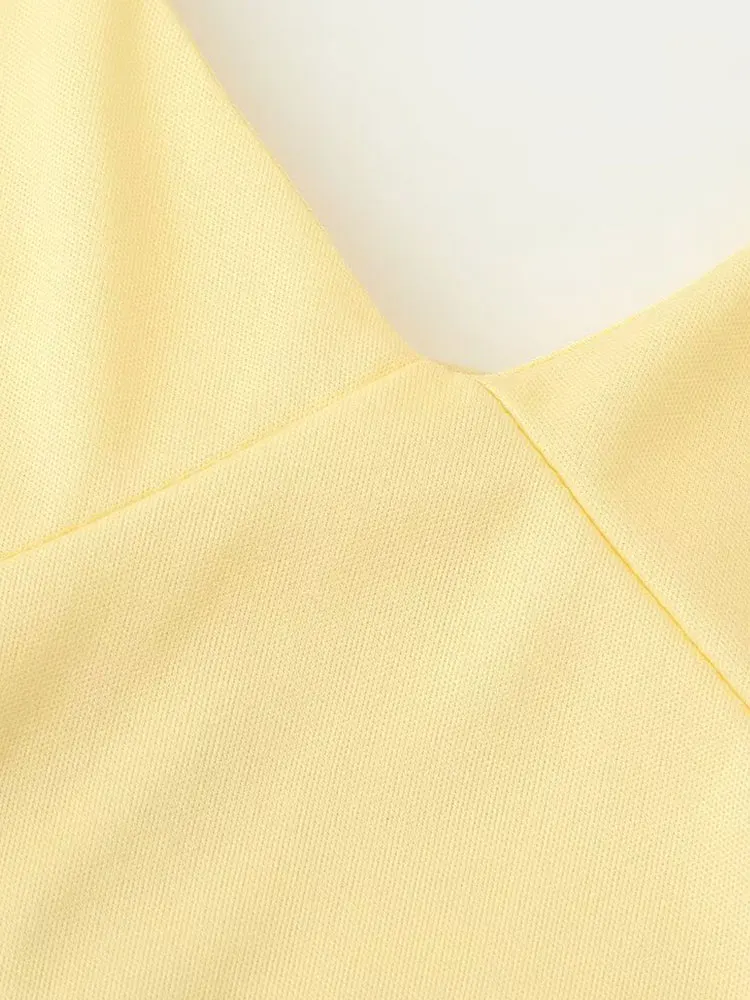 TFAFXY 2025 فستان كامي صيفي مثير أنيق أصفر طويل للنساء فستان حفلات متدرج بدون أكمام فستان أنيق #4