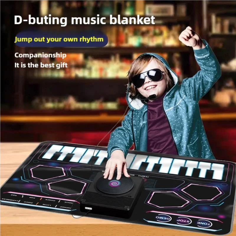 RUNJIAER DJミュージックブランケット、おもちゃの楽器、DJミュージックブランケット（シミュレートされたターンテーブル付き/マイク入力対応、ドラムセット付き）