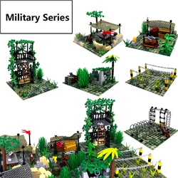 MOC Military WW2 Building Block Desert Jungle Weapon Trench Camp Command Battalion Cannon Sandbag DIY Accessories Toys