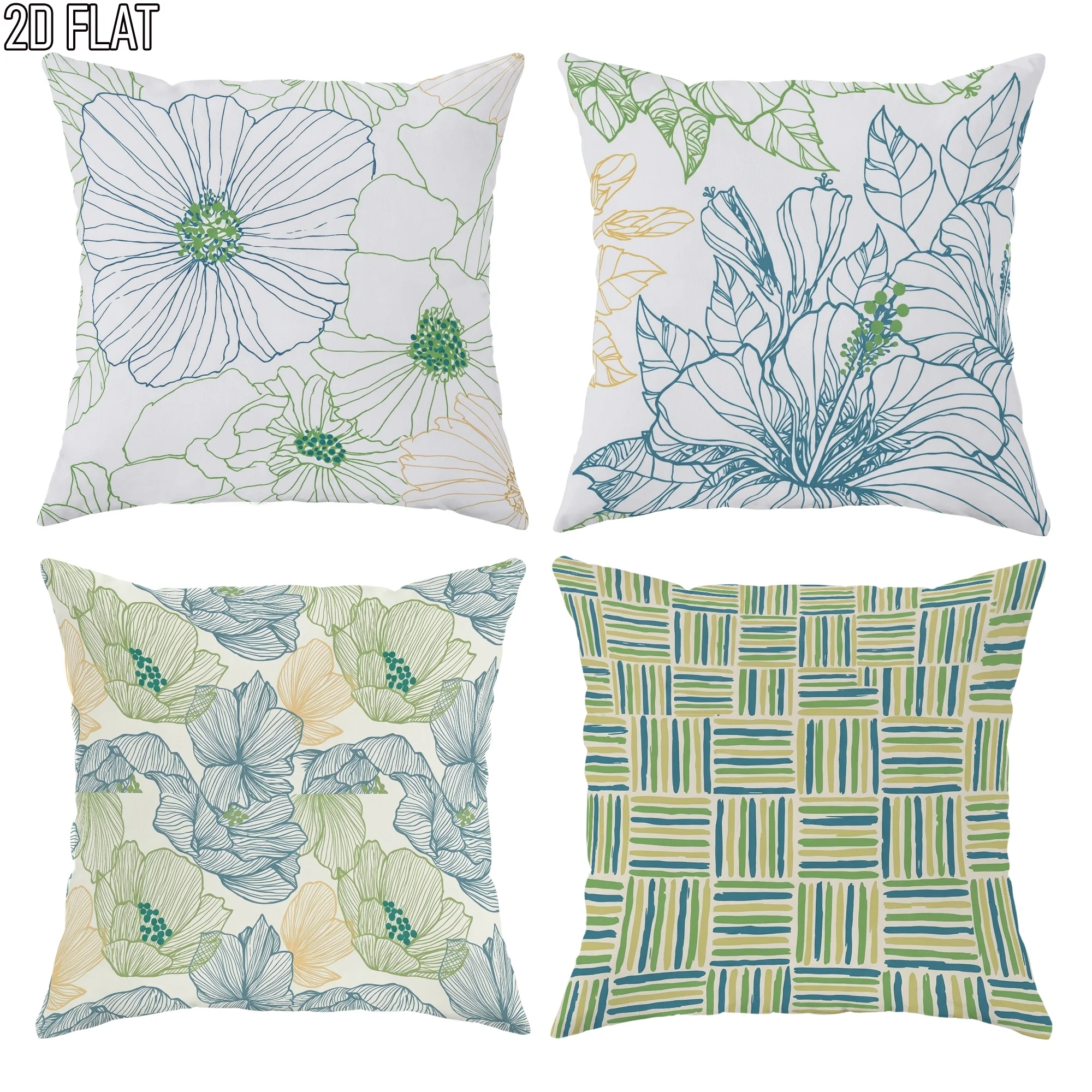 Boho Floral Pillowcase Set 4PCS Decorative Cushion Covers Botanical Watercolor Prints for Sofa Home Decor 45x45cm