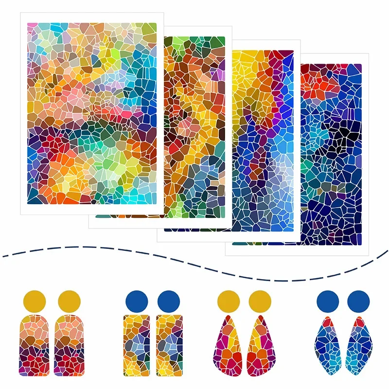 4 Pieces/Set Stained Glass Textured Gothic Water Transfer Paper, Water-soluble Stickers for Polymer Clay Earrings Pendant Tools