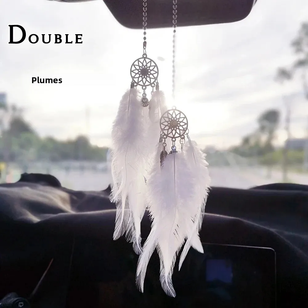 1/2 pièces Attrape-rêves pour voiture, pendentif à suspendre en forme de miroir avec plumes, pour filles, décoration intérieure, porte-bonheur, accessoires d'intérieur de voiture