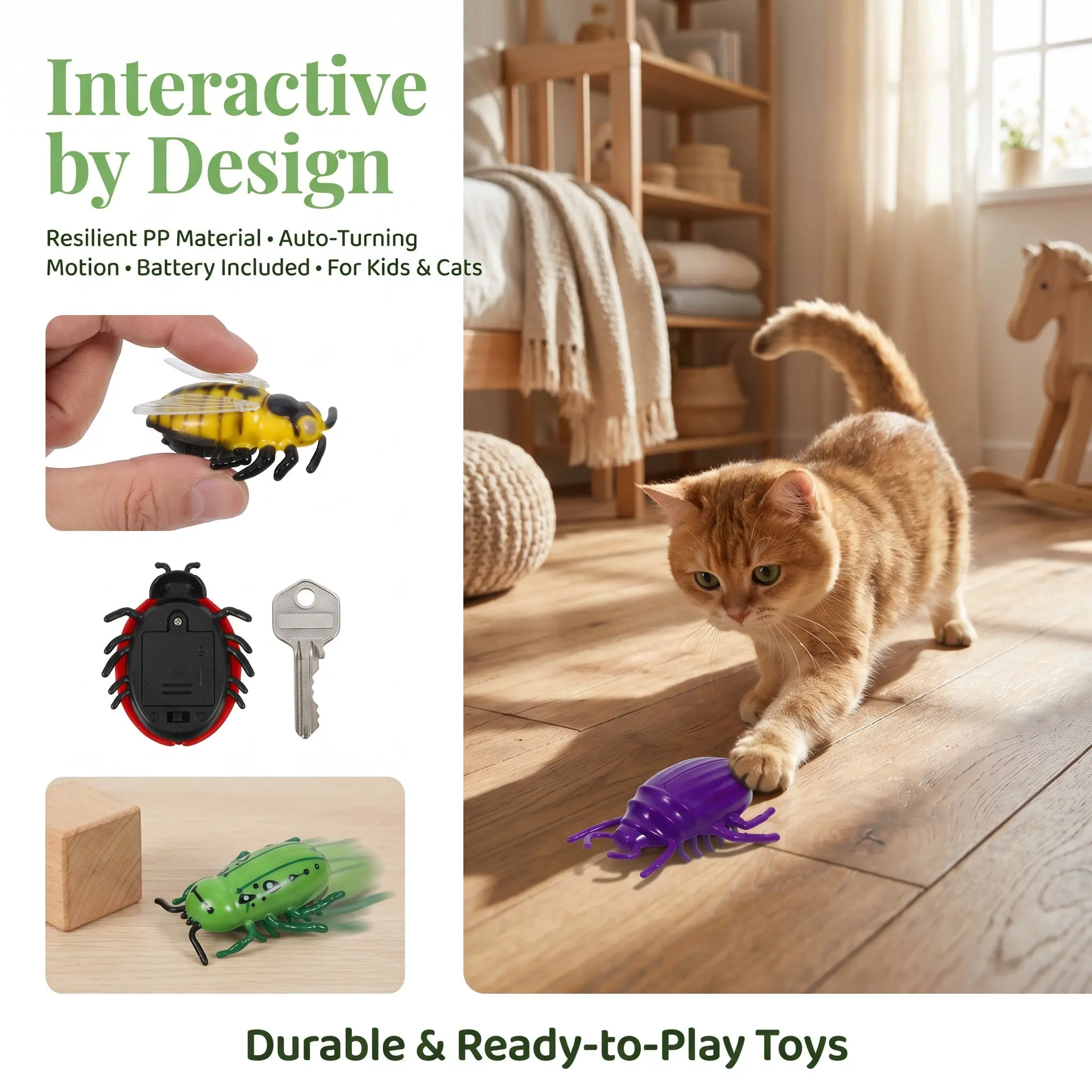 4Pcs Electric Walking Moving Bugs Simulation Interactive Pet Cat Teaser Automatic Movement Button Battery Included Fun Learning